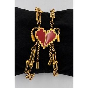 Rastaclat Gold Tone Digital Love Red Heart Magnetic His Hers Valentines Bracelet